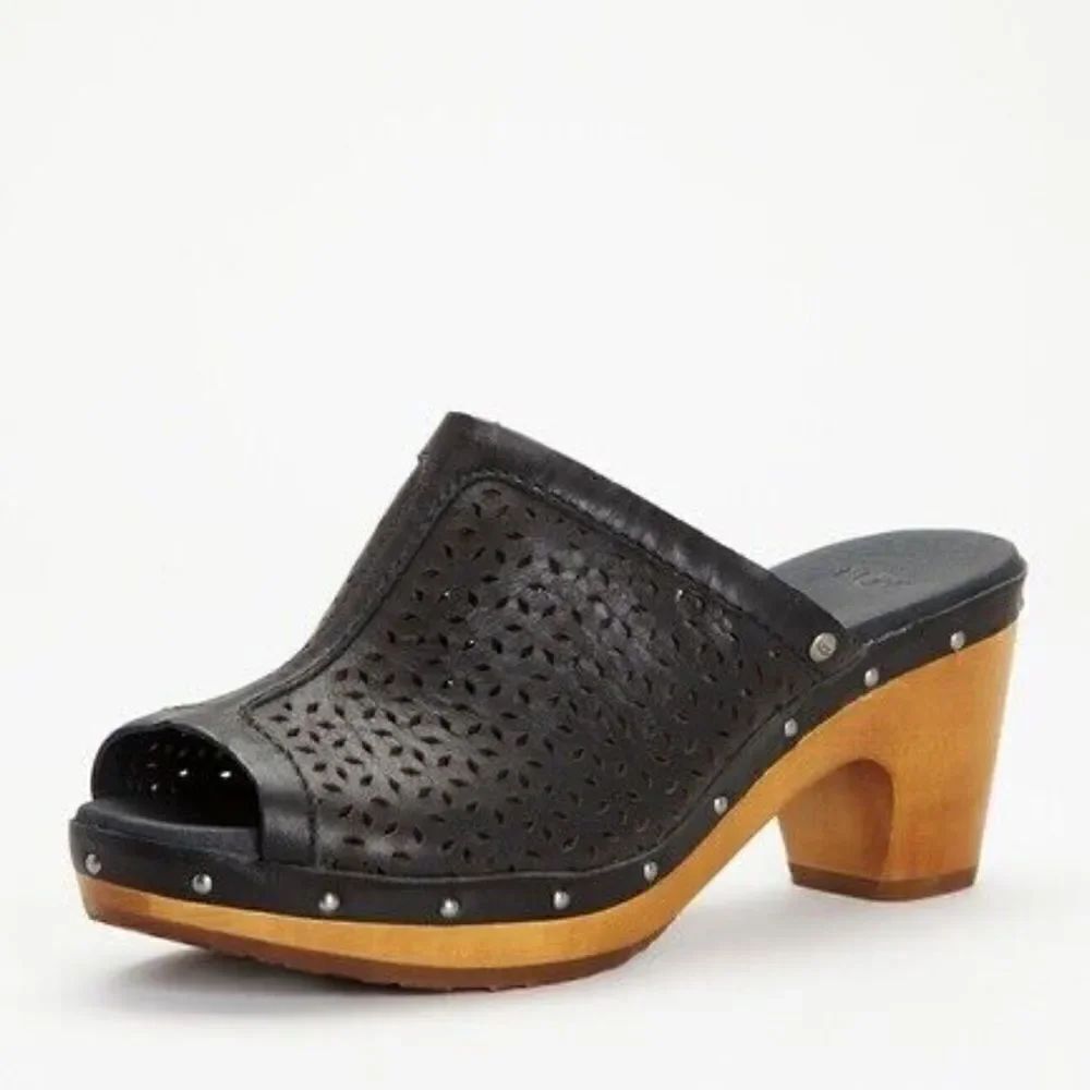 Ugg Australia Ansel Black Leather Clogs 10 NWOT